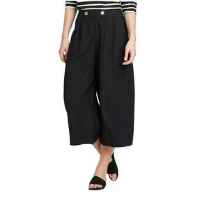 Who What Wear Pants Women 8 Black Wide Leg Crop Pleated Sailor Rayon 28x22 Boho